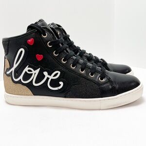 ALDO "Real Love" Black and Gold High-Top Sneakers Size 8.5 Valentine's Day ❤️